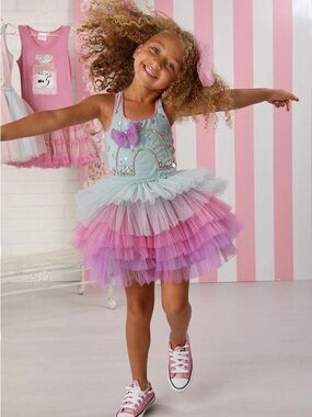 Ooh! La, La! Couture Pastel Tulle Dance Dress in Pink, Light Blue & Purple